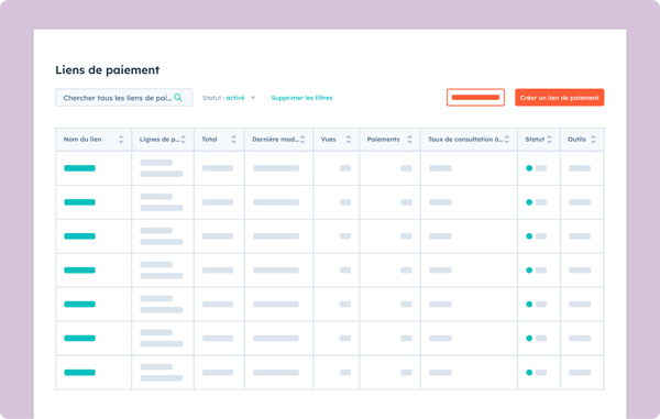 Liste des liens de paiement existants