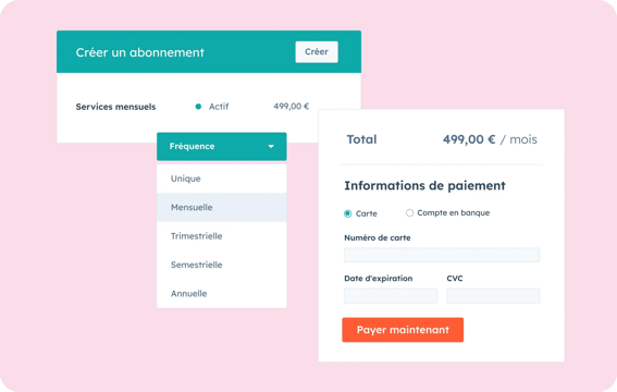 Détails d'un abonnement client avec modification de la fréquence de paiement
