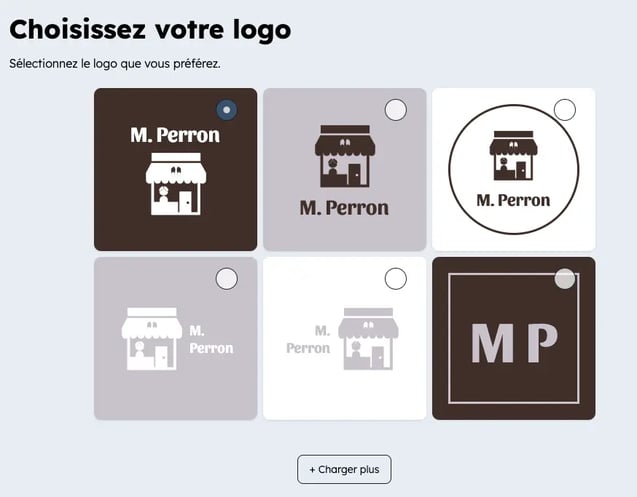 Exemples de logo artisan proposés par l'outil de HubSpot