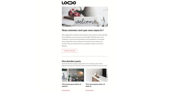 Modèle de newsletter pour e-mail de bienvenue