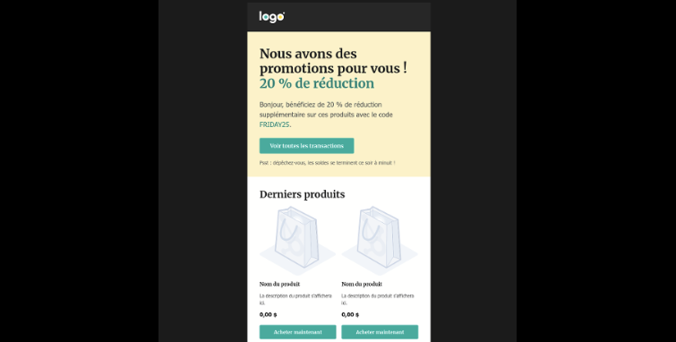 Modèle de newsletter avec code de réduction