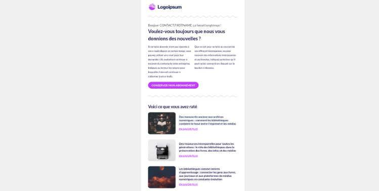 Modèle de newsletter de réengagement