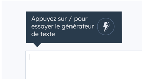 Interface de HubSpot : essayer le générateur de texte IA en appuyant sur le slash