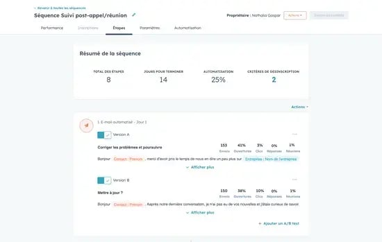 Reporting sur les séquences automatisées de prospection commerciale