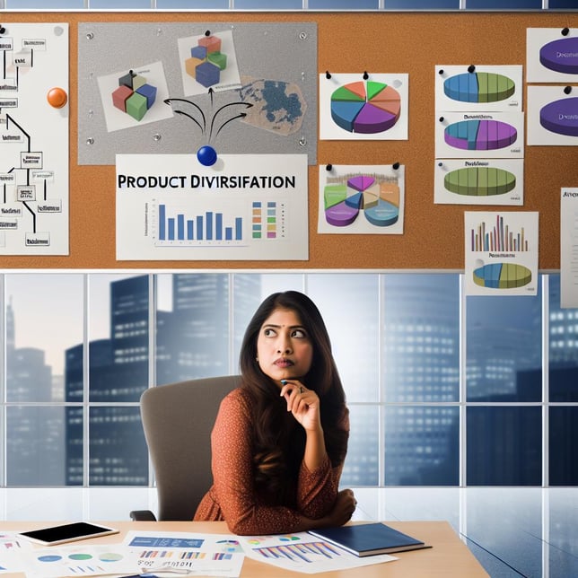 An image of a person thinking about product diversification as a CEO or marketing manager and more