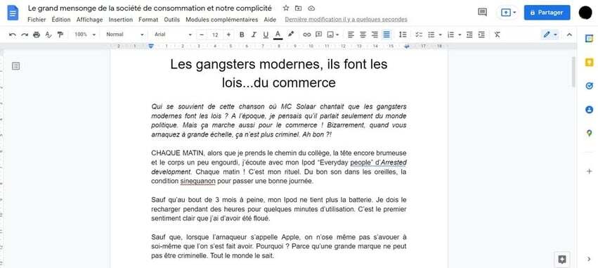 Google Doc pour générer des idées de contenu