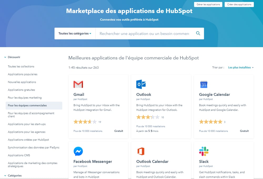 Marketplace des applications de HubSpot