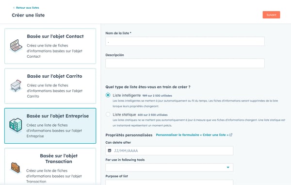 création d'une liste pour les profils ABM