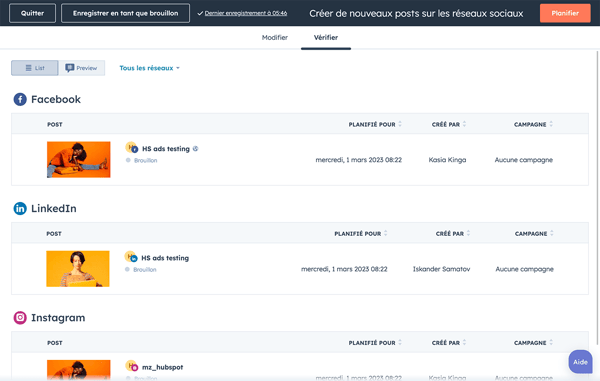 Centralisation des notifications de différents réseaux sociaux : Facebook, LinkedIn, Instagram