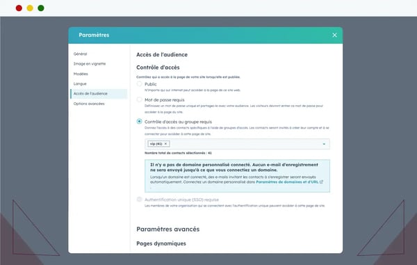 Personnalisation des paramètres d'accès aux pages web