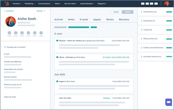 Informations contextuelles pertinentes du CRM intelligent avec les e-mails directement dans HubSpot