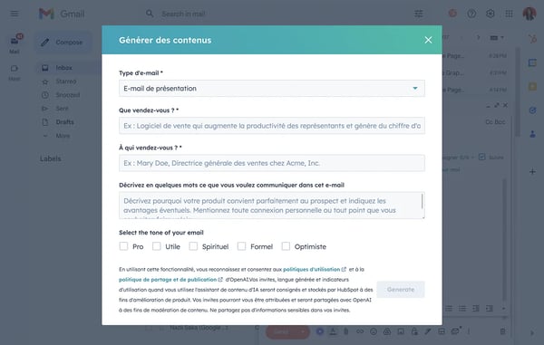 Text generator utilisé pour créer une introduction d'e-mail avec l'aide de l'IA
