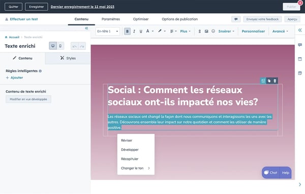 Utilisation du reformulateur de HubSpot pour créer des pages de destination