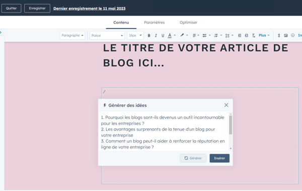 Générateur d'idées de contenu
