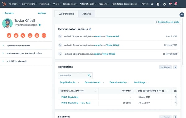 Historique des échanges avec un prospect devenu lead
