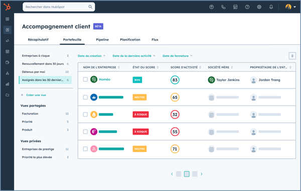 Liste d'activités des clients