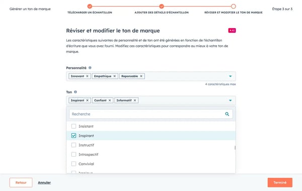 personnalisation du ton de voix avec un style et un ton uniques
