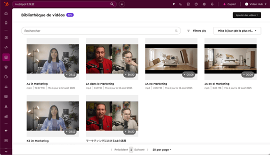 Bibliothèque de vidéos mlarketing dans HubSpot