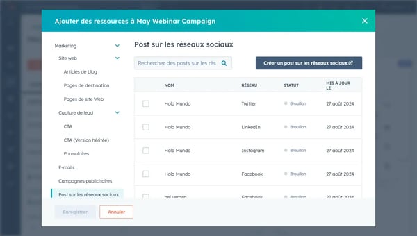Ajout des posts sur les réseaux sociaux à une campagne marketing