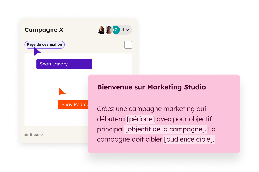 Illustration d'un utilisateur invitant HubSpot à créer une campagne marketing définie pour s'exécuter sur une période donnée, avec un objectif de campagne et une audience cible spécifiques.