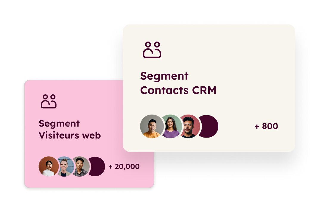 Illustration de deux types de segments&nbsp;: un segment de contacts CRM et un segment de visiteurs web.