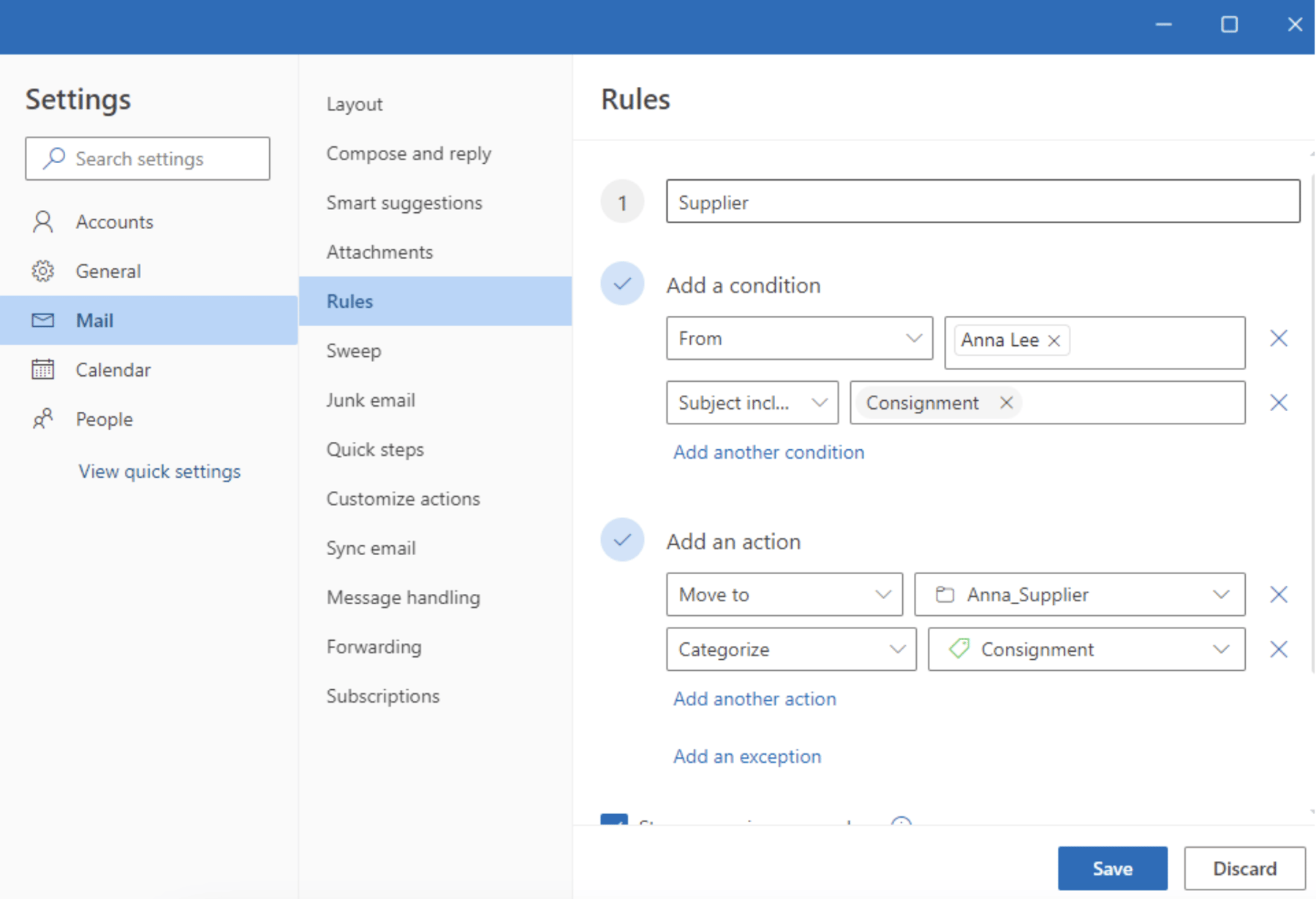 Organize emails with Outlook folders and rules.