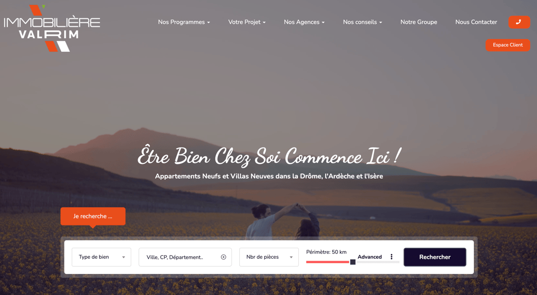 site web de l'immobilière Valrim