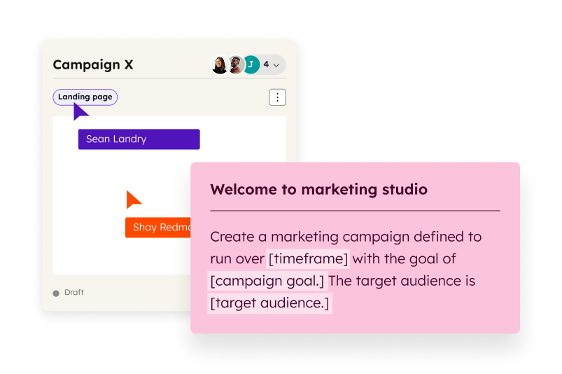Illustration d'un utilisateur invitant HubSpot à créer une campagne marketing définie pour s'exécuter sur une période donnée, avec un objectif de campagne et une audience cible spécifiques.