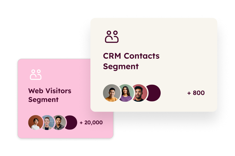 Illustration de deux types de segments&nbsp;: un segment de contacts CRM et un segment de visiteurs web.