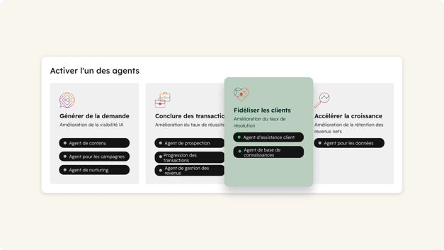 capture d'écran illustrant les cas d'utilisation et les agents de l'Agent Hub