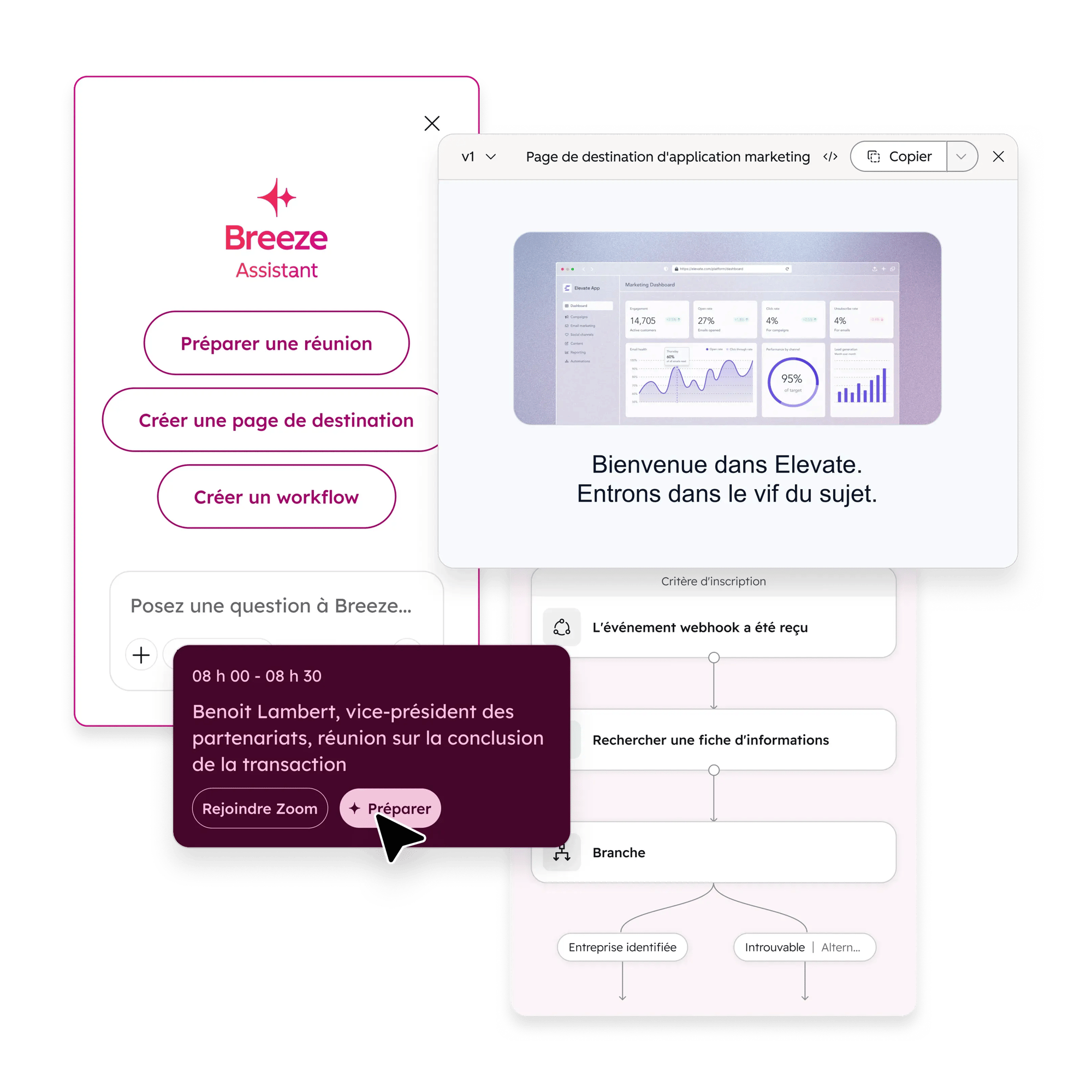 interface simplifiée présentant Breeze Assistant de HubSpot