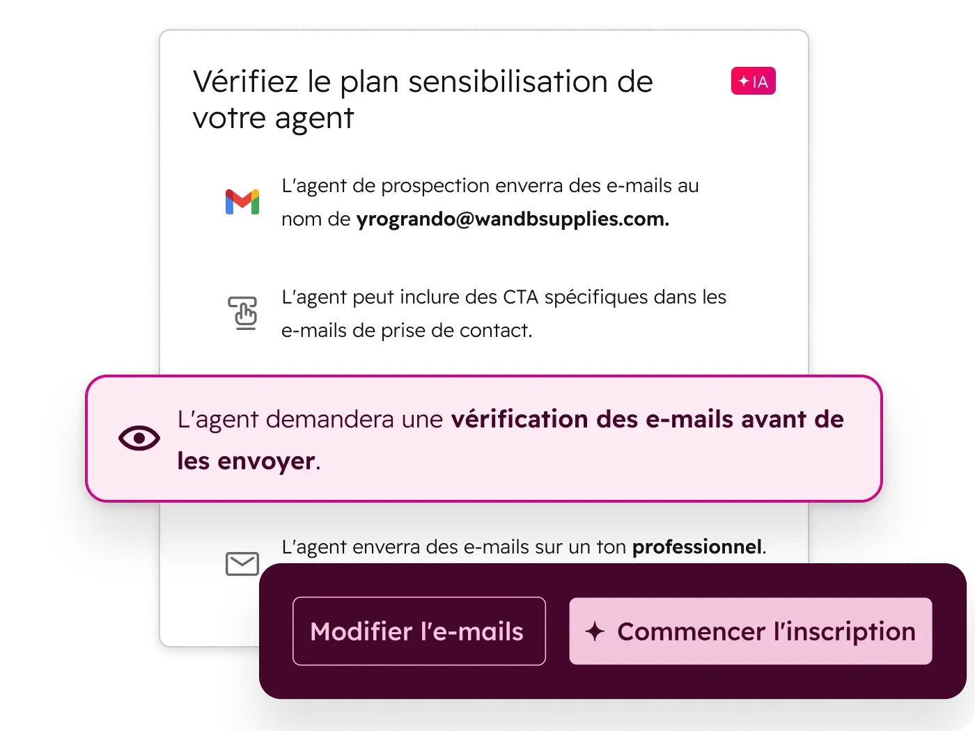 Contrôles d'automatisation de l'agent IA de prospection