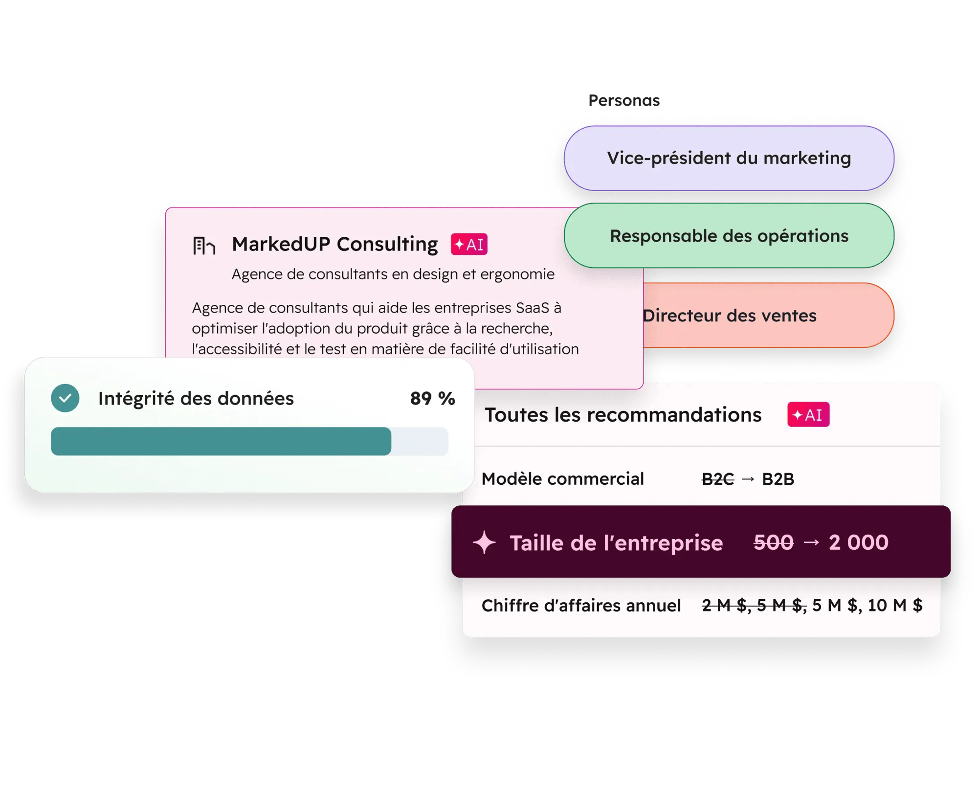 interface utilisateur présentant le centre de contexte de HubSpot