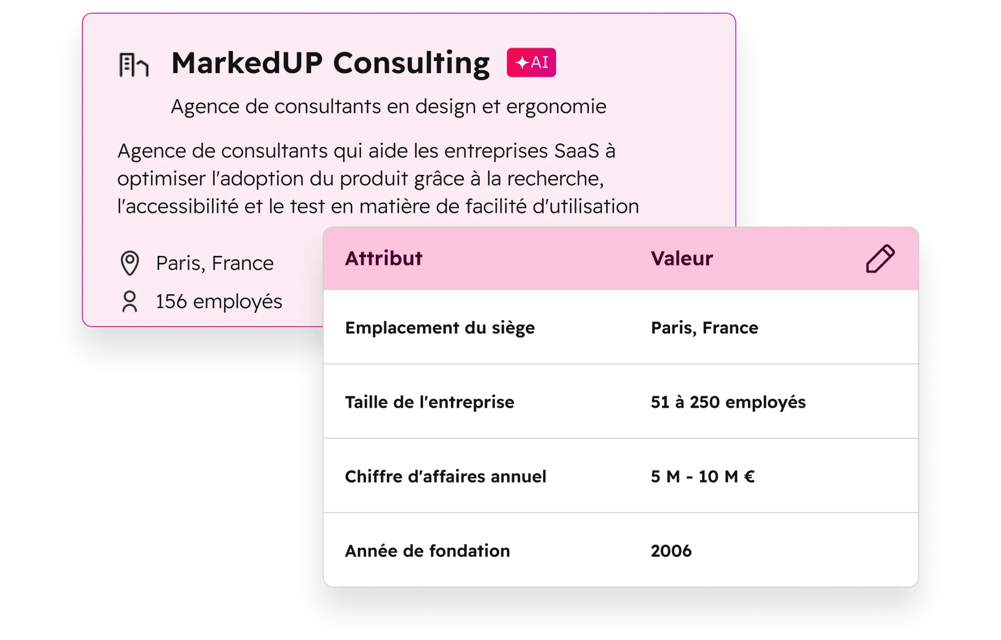 interface utilisateur du centre de contexte présentant les connaissances métier