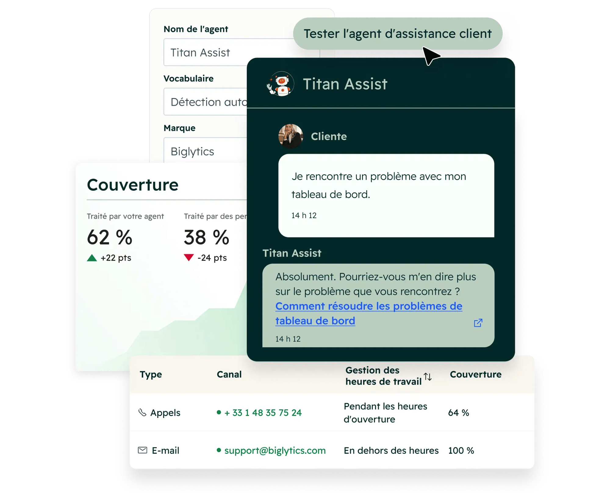 interface simplifiée présentant l'agent pour les données de HubSpot