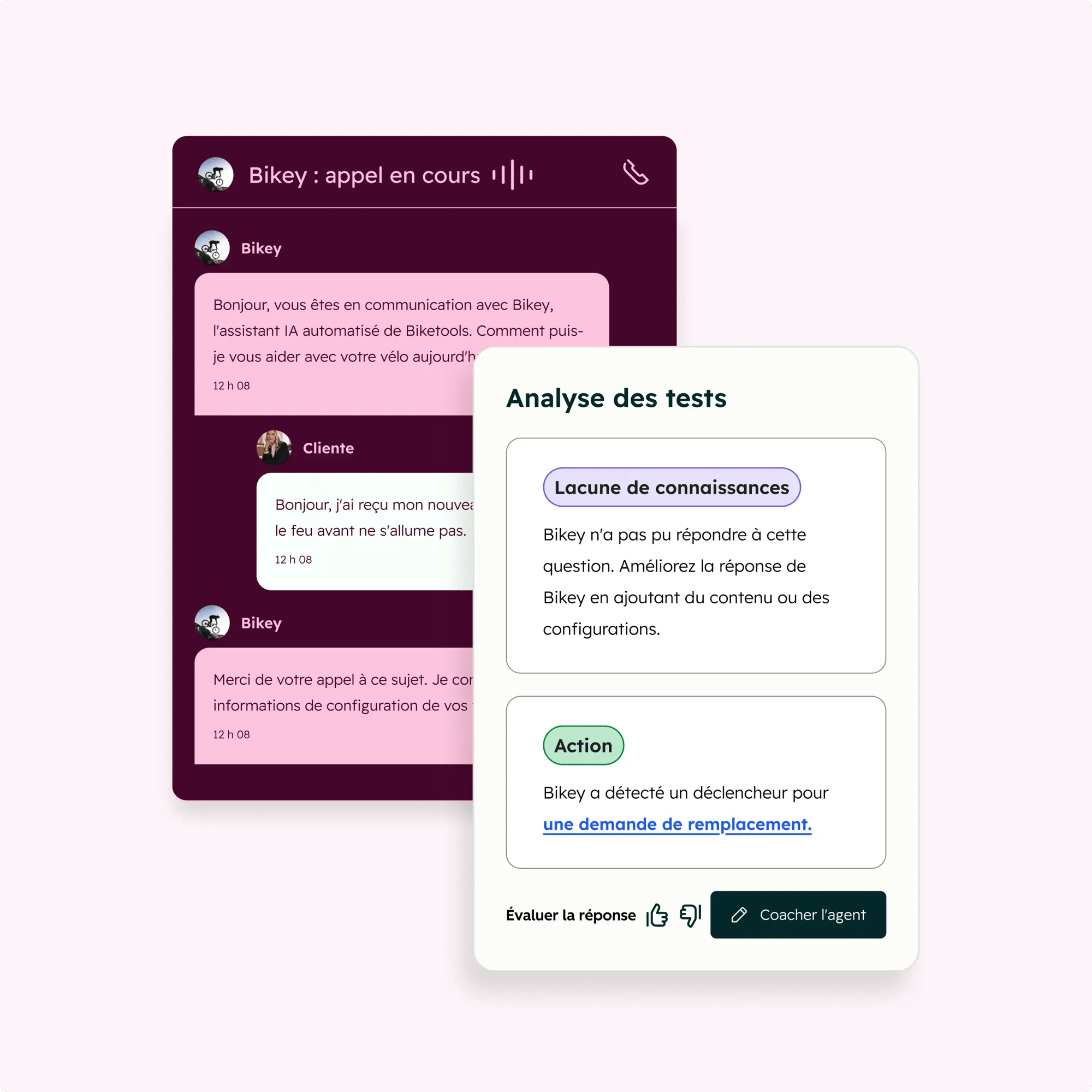 interface de l'agent pour les données présentant le suivi des signaux