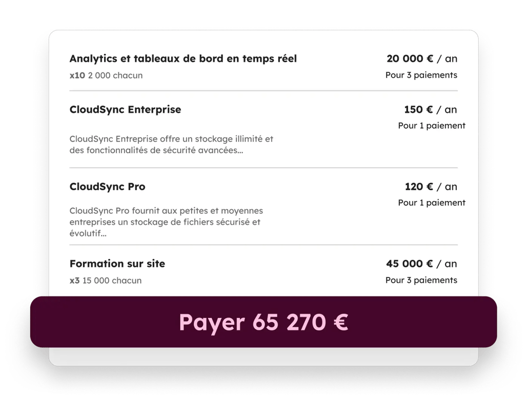 Résumé de la page de paiement Commerce Hub