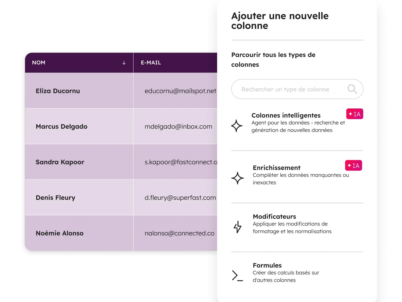 Création de colonnes de données via l'IA