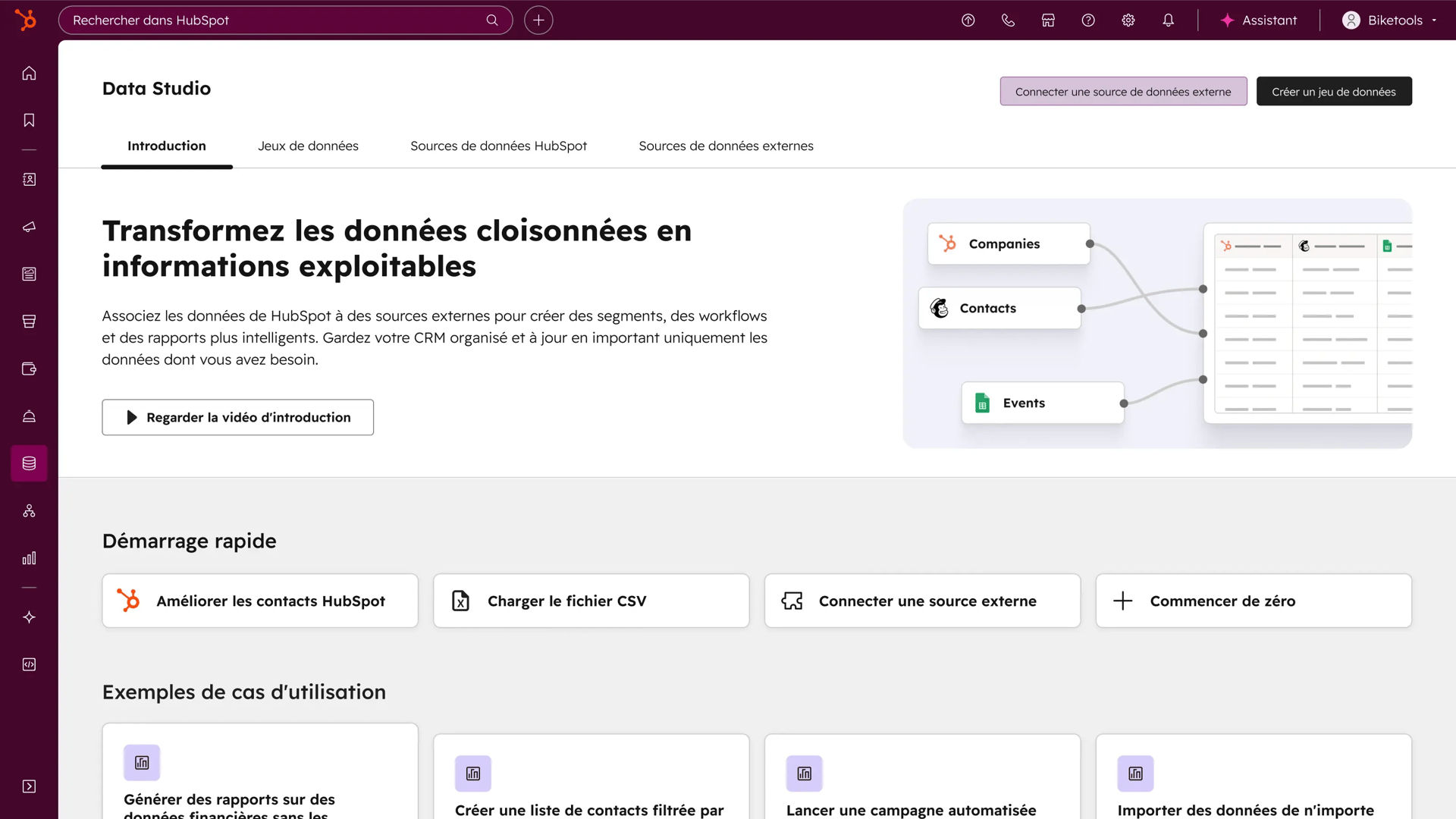 Interface Data Studio dans le Data Hub