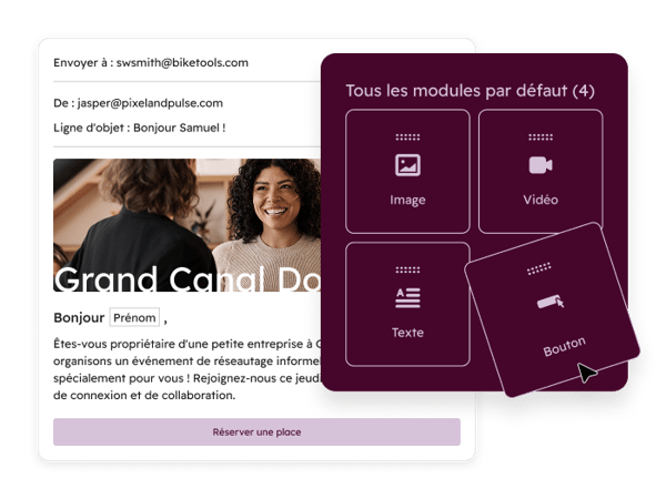 blocs de contenu en drag and drop de l'email builder de HubSpot