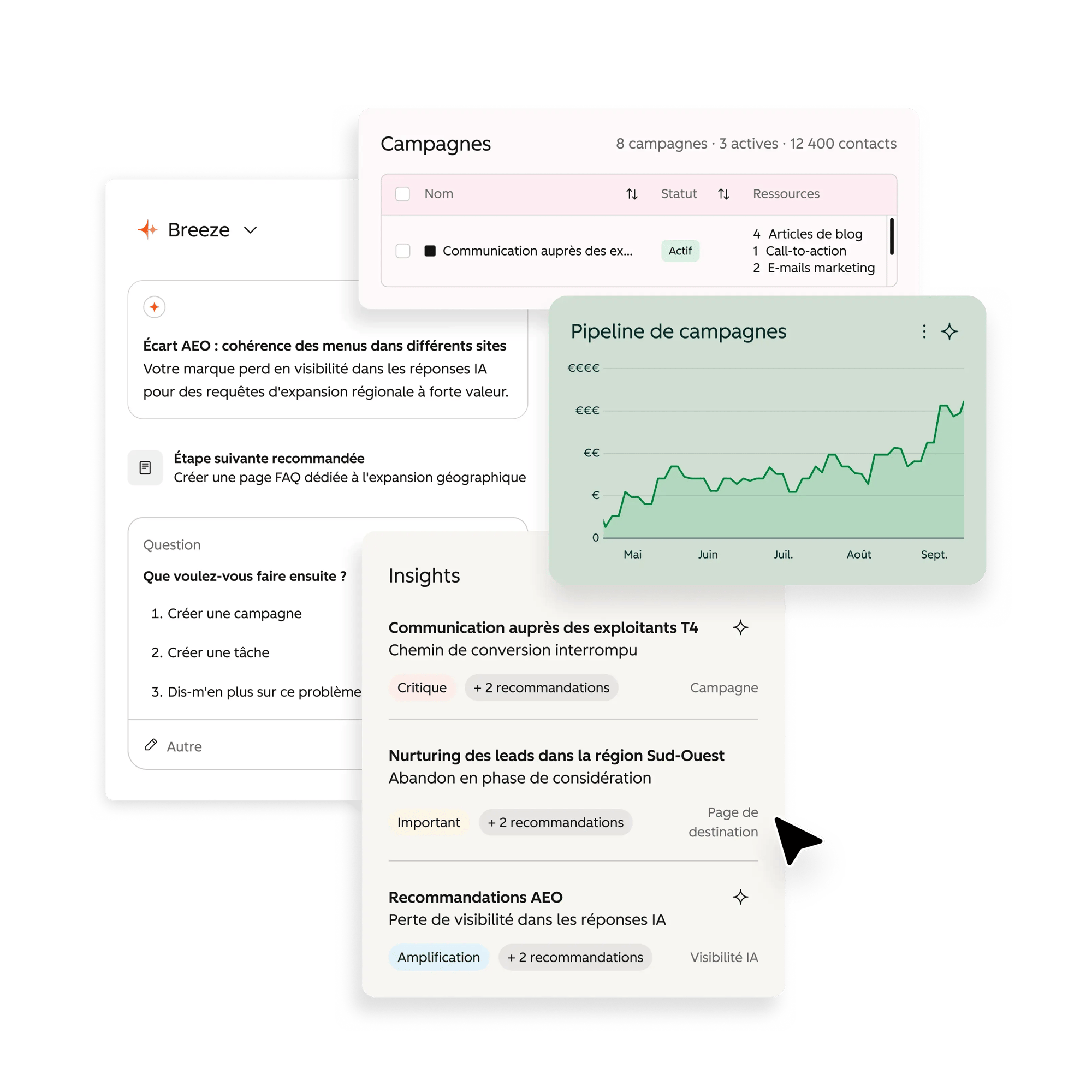 interface simplifiée présentant le Breeze Assistant de HubSpot