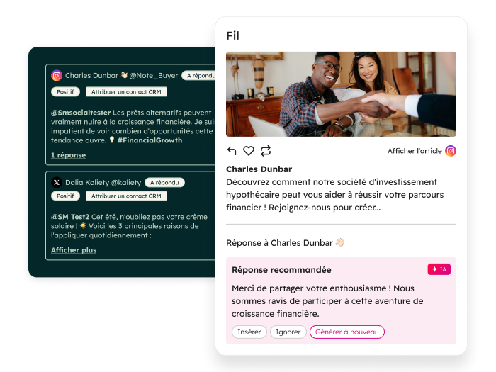 Tableau de bord de suivi des activités, des mentions et des commentaires social media