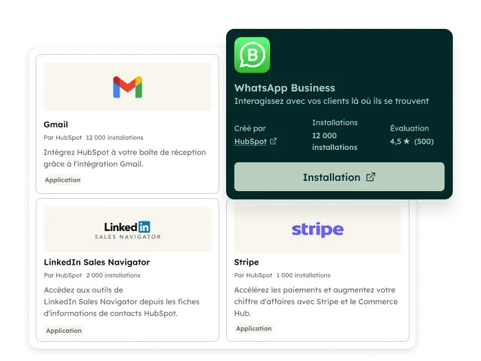 Intégration WhatsApp Business, Gmail, LinkedIn et Stripe dans HubSpot