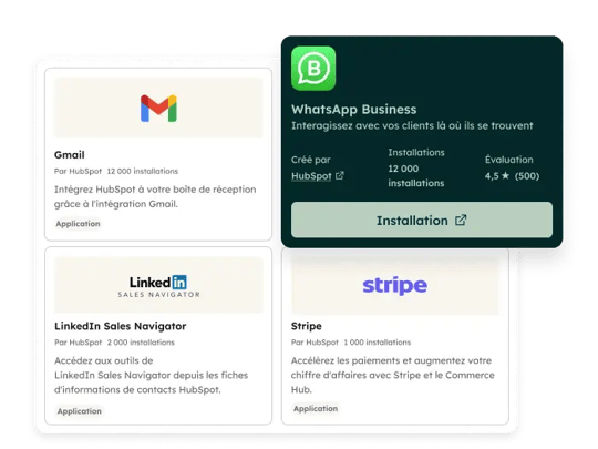 Intégration WhatsApp Business, Gmail, LinkedIn et Stripe dans HubSpot