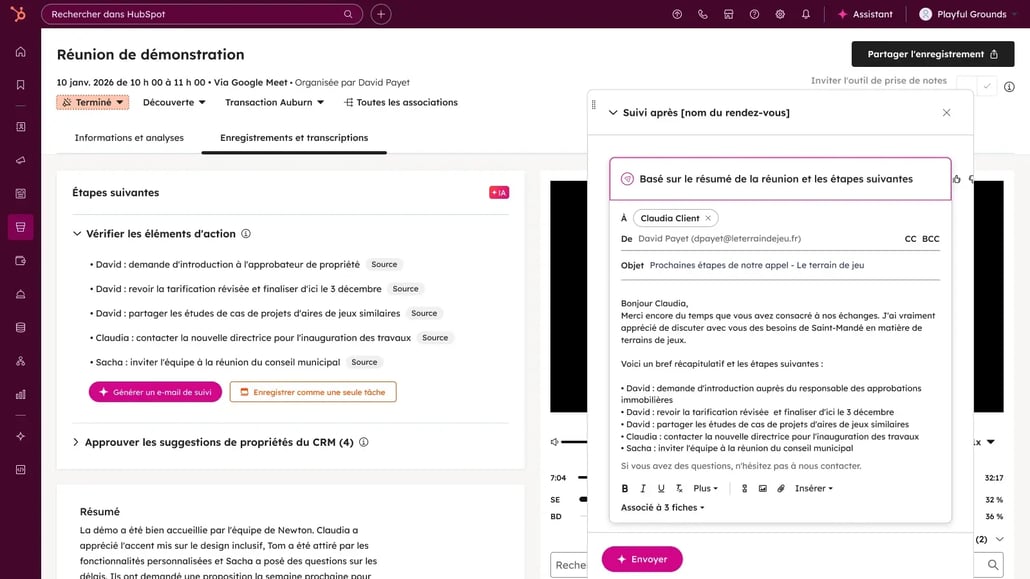 Suivi d'une réunion dans HubSpot