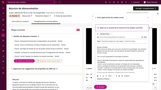 Suivi d'une réunion dans HubSpot
