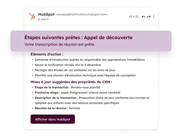 Image de produit simplifié montrant un e-mail sur les prochaines étapes