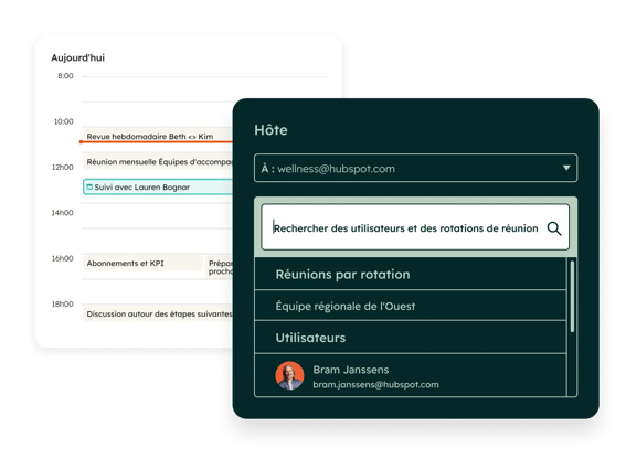 Outil de réunions HubSpot montrant la programmation des rdv
