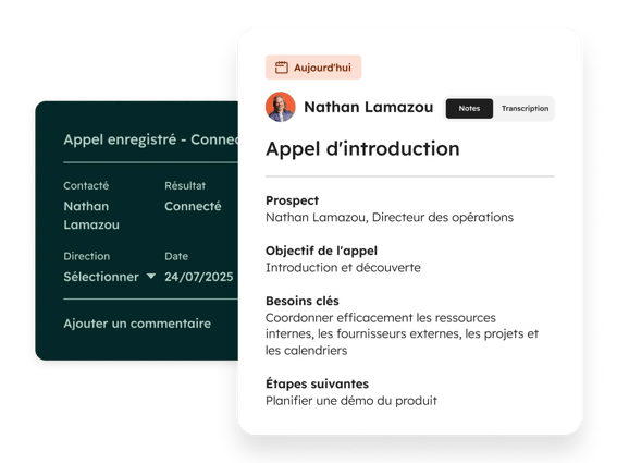 Appel en cours depuis un navigateur PC avec HubSpot