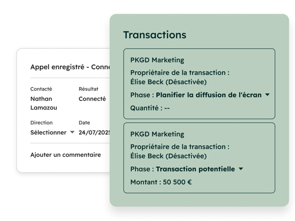 Association d'un appel à une transaction en cours